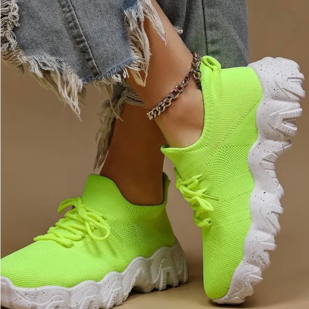 Green Chunky Platform Sneakers with Neon Appeal
